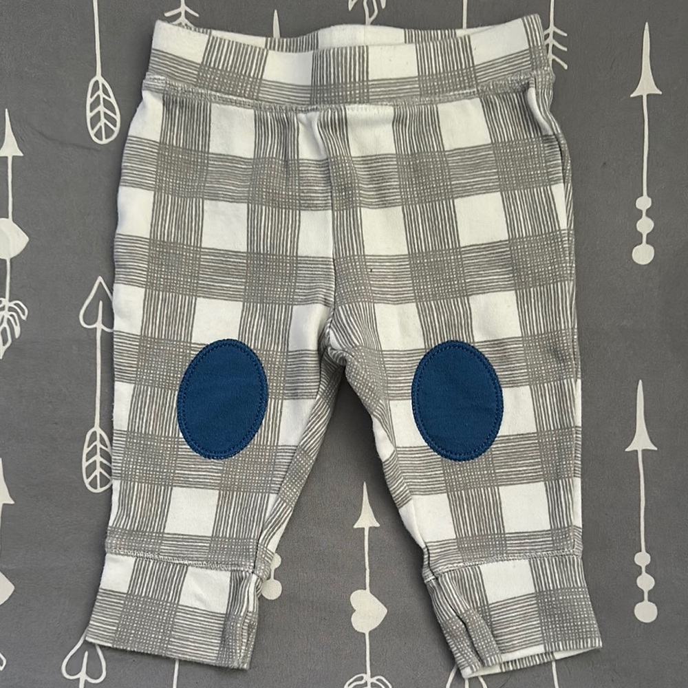 Baby Plaid Leggings with Navy Knee Patches